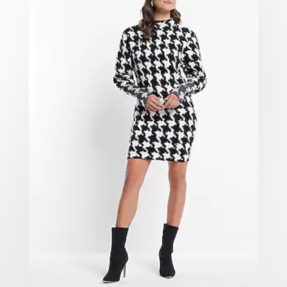 Express houndstooth, mock neck padded, shoulder sweater, dress. Size medium.